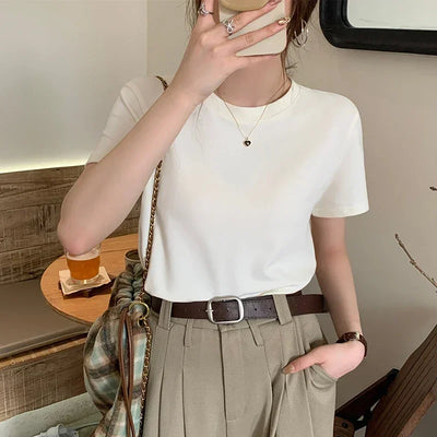 Oversized Summer T Shirts For Women Men Brown Casual Female Korean Streetwear Tees Unisex Basic Solid Young Cool Tops 2025