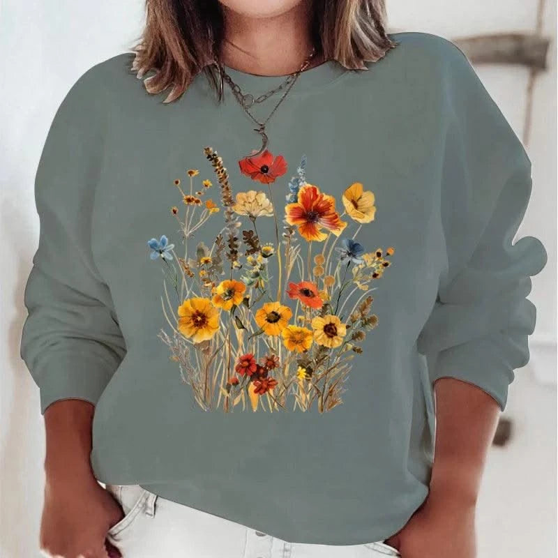 Women's Sweatshirts Wildflowers Boho Vintage Flower Design Hooded