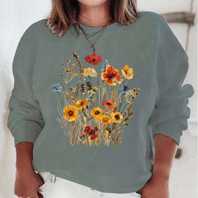Women's Sweatshirts Wildflowers Boho Vintage Flower Design Hooded
