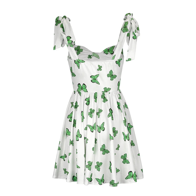 Summer New Women Dresses Streetwear Fashion Butterfly Print V-Neck Dress Sexy Female Backless Knitted Dress Casual Slim Clothing