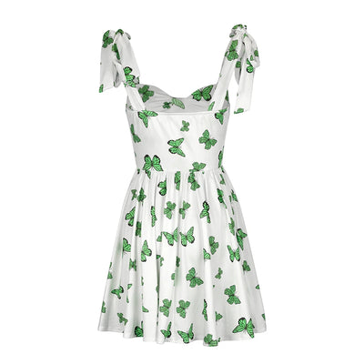 Summer New Women Dresses Streetwear Fashion Butterfly Print V-Neck Dress Sexy Female Backless Knitted Dress Casual Slim Clothing