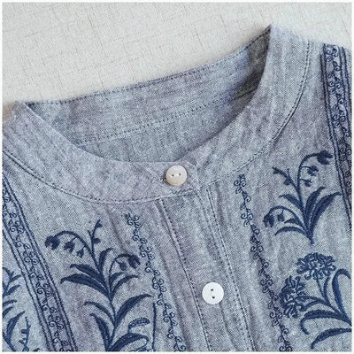 Cotton Linen Floral Embroidery Blouses Shirts For Women Tops Loose Oversize Lantern Long Sleeve Casual Boho Beach Summer Blusas