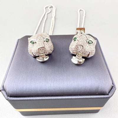 Designer Collection Fashion Luxurious Bracelet Long Necklace Men Women Lady Inlay Full Zircon Leopard Head Pendant Double Chain