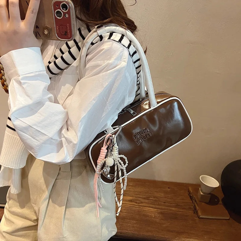 Designer Bowling Tote Women's Oversized Shoulder Bag, High-Capacity Office Handbag, Fashionable Minimalist Crossbody Purse