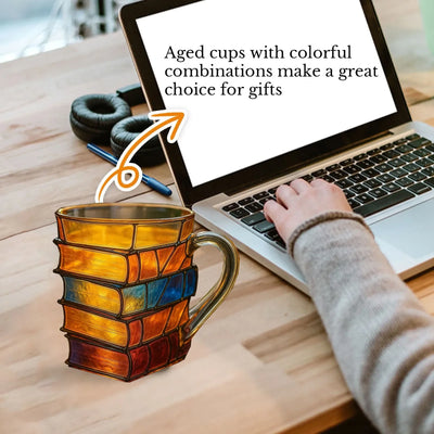 Painted Book Mug 3D Colored Glass Book Coffee Mug Novelty Unique Books Stack Coffee Cup Gifts For Literature Book Lovers
