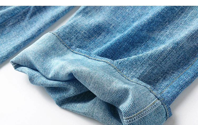 Women Pants 100% Mulberry Silk 16 momme Blue Jeans Printed Pocket Wide Leg Long Trousers Elastic Waist Office Lady M L XL MM858