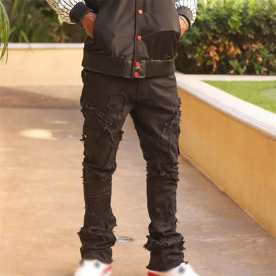 Men's Spring Autumn Casual Denim Pants Ripped Multi Pockets Slim Fit Jeans Trousers for Streetwear Punk Trendy Fashion Retro
