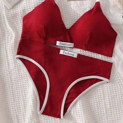 Women Cotton Bra And Panties Set Low Rise Briefs Panties Non-Wire Vneck Bras Sexy Lingerie Push Up Brassiere Female Underwear