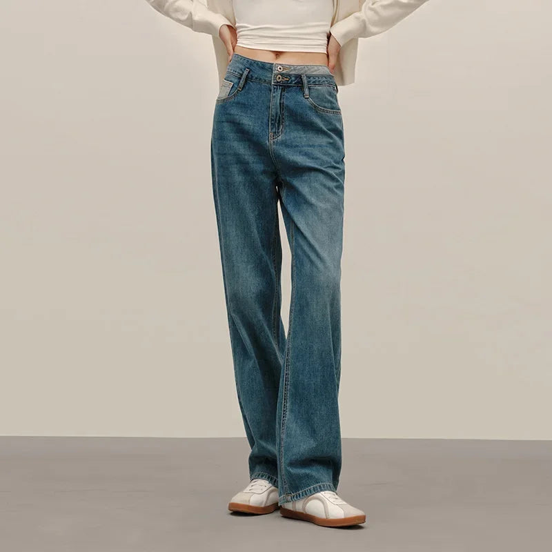 Semir 2025 Women Jeans Autumn New High-waisted Wide-leg Pants All-match Trousers for Women
