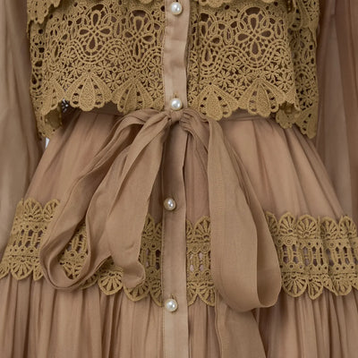 Luxury Long Dresses Women 2025 Spring Summer Embroidery Ruffle Lace Pearl Hollow Out Party Midi Dress Shirt Full Sleeve Vestidos