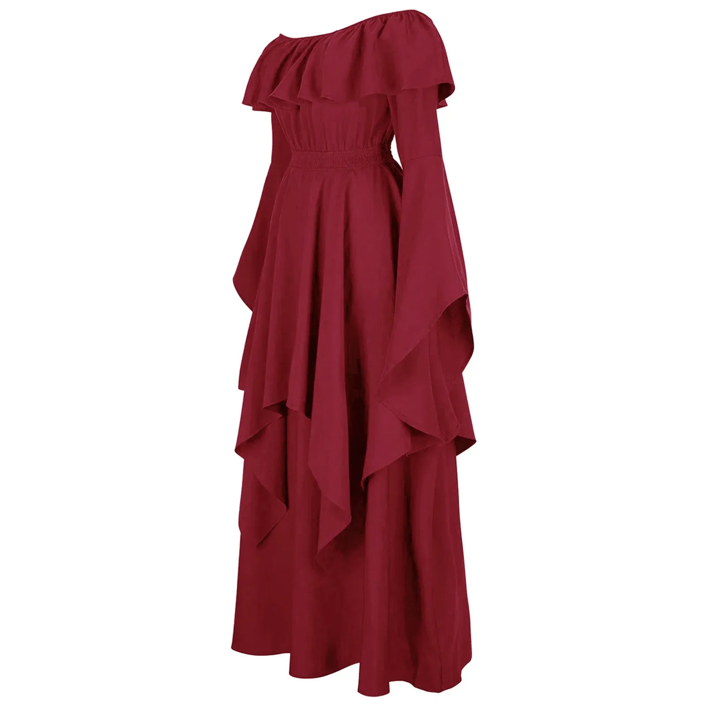Renaissance Dress For Women Long Sleeves Medieval Off Shoulder Elastic High Waist Smocked Dress Elegant Evening Gown Plus Size