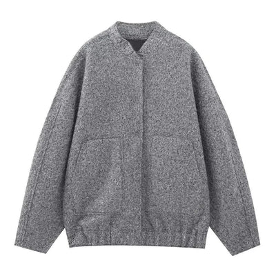 Woman's Oversized Bomber Jacket Autumn New Round Neck Long Sleeve Pocket Hidden Button Loose Jackets Coat Female Outerwear