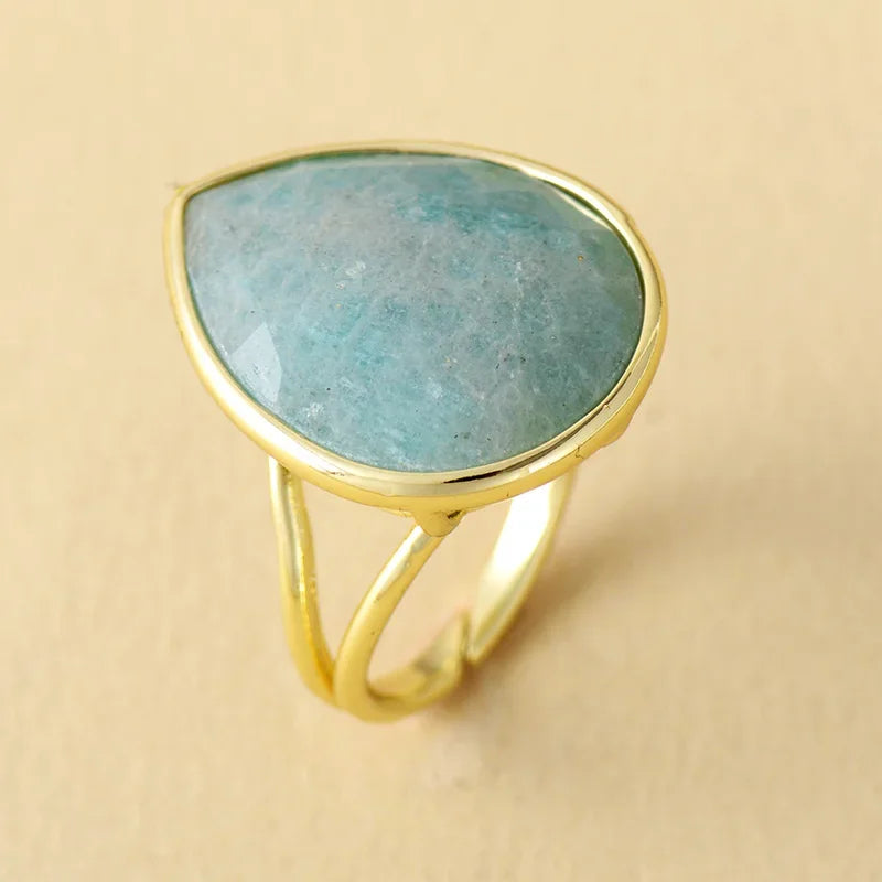 Trendy Waterdrop Big Stone Amethysts Rose Quartz Finger Rings Adjustable Designer Woman Cocktail Ring Wedding Jewelry