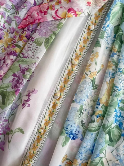 Bohemian Floral Chiffon Summer Dresses for Women 2024 Runway Stand Collar Lantern Sleeve Beach Holiday Long Vestidos Boho Robe