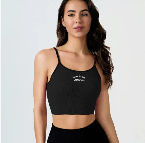 Women Breathable Sports Bra Fitness Tops Gym Crop Top Brassiere Push Up Camisole Sport Bras Gym Workout Top Letter Yoga Bra