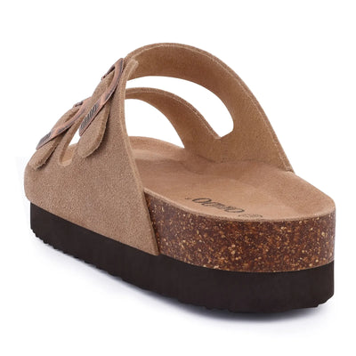 Kidmi New Men Sandals Men Double Buckle Sandals Cork Suede Men Slippers Outdoor Beach Slide Sandals Casual Soft Nonslip Sandals