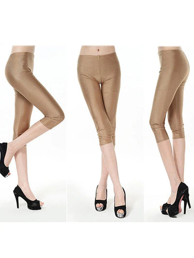 CUHAKCI Fluorescent Color Women Leggings Shiny Leggins Spandex Pants Summer Super Elastic Fitness Capris