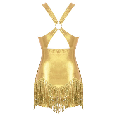 Women's Sequin Dance Dress Latin American Dance Costume Body Sleeveless Classical Samba Rumba Dresses Jazz Ballerina Dancewear