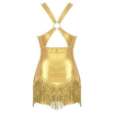 Women's Sequin Dance Dress Latin American Dance Costume Body Sleeveless Classical Samba Rumba Dresses Jazz Ballerina Dancewear
