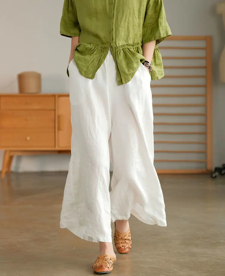 2024 Cotton Linen Home Wear Loose Pants for Women Summer Casual Baggy Wide Leg Trousers Purple Soft Capri Pants Women's Joggers