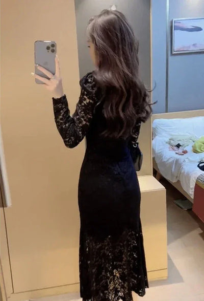 Dresses For Women Long Sleeve Woman Dress Prom Black Party Evening Lace Offer Aesthetic Hot Elegant Chic Fashion Summer 2024 Y2k