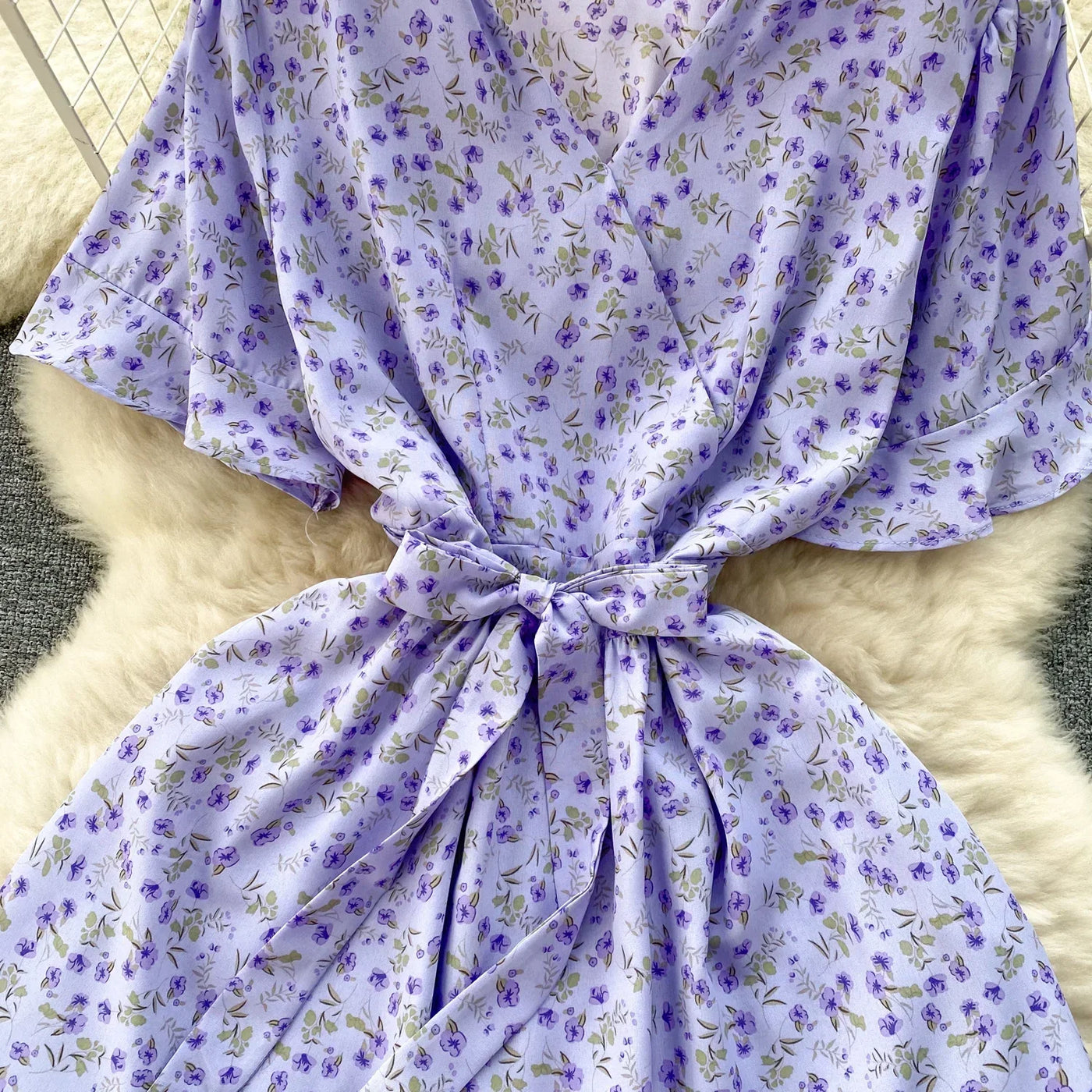 French Chic Dress Beach Style Floral Print Dresses Female V-Neck New Summer Ruffles A-Line Vestidos Women Clothes