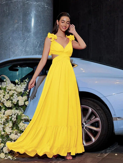 Women Wedding Dresses Summer Chiffon Flower Dress Backless Cross Tie Pleated Large Swing Evening Dress Vestidos De Mujer