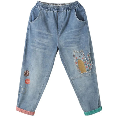 High waisted Jeans for women 2025 Spring Autumn New Korean version Loose Embroidered patch fabric Nine point Harem Pants Female