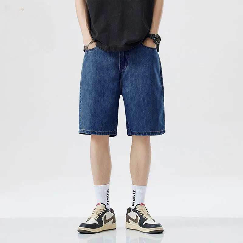 Summer men's seven inch jeans fashion design men's jeans slim fit straight leg short jeans casual loose wide leg denim shorts