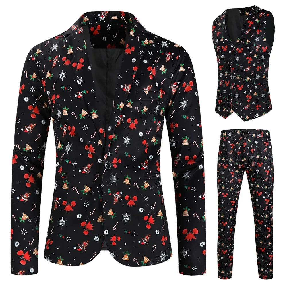 Men's Blazers Sets Rainbow Striped Print Blazers Jacket+Pants+Vest Man three Pieces Sets Prom Party Stage Singer Dancer Costumes