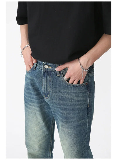 Jeans Denim Pants Men Long Flare Pant Straight Trousers High Waist Casual Regular Pockets Slim Fit Splice Simple Autumn 2024