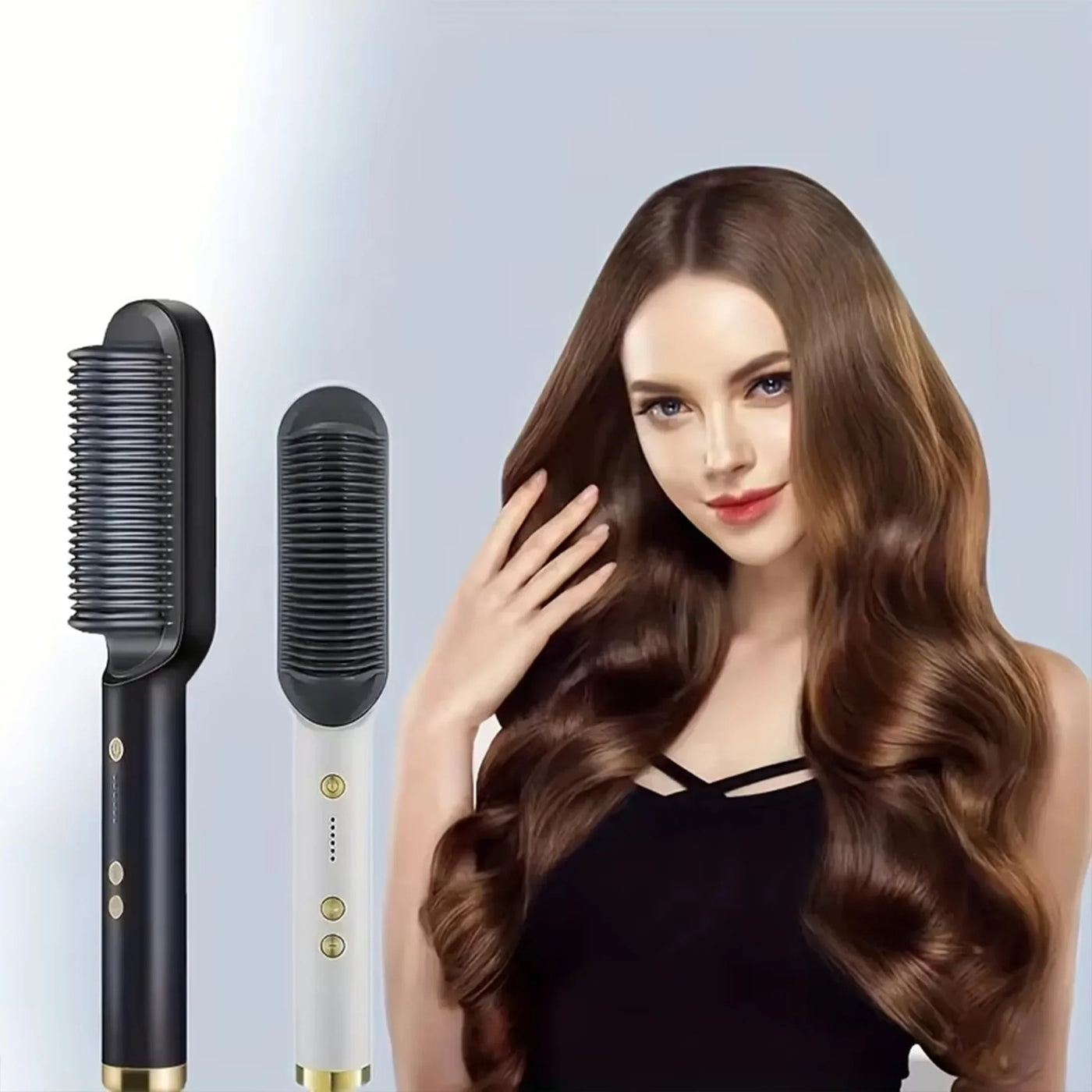 1pc Professional 2-in-1 Hair Straightening Brush - Wet & Dry Use, Versatile Styling Tool for Straightening and Curling