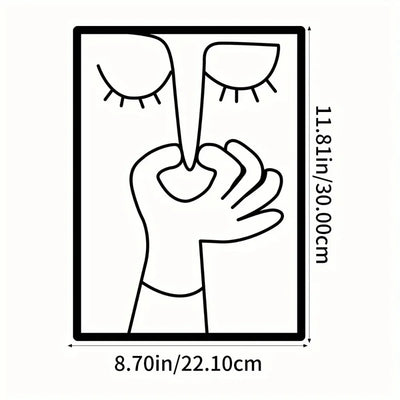 Metal Wall Art for Toilet: Funny Portrait with Minimal Line Art Design as Bathroom Sign & Restroom Decor