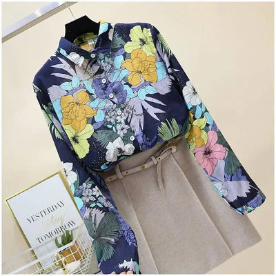 Spring Autumn Cotton Linen Casual Fashion Floral Print Shirt Ladies Loose All-match Sweet Blouse Femme Comfortable Top Women