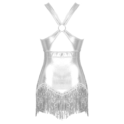 Women's Sequin Dance Dress Latin American Dance Costume Body Sleeveless Classical Samba Rumba Dresses Jazz Ballerina Dancewear