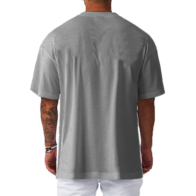 Oversized Gym Bodybuilding Muscle Tops Loose Mesh Quick Dry Shirt Fitness Men's T-Shirt Sports Running Short Sleeve