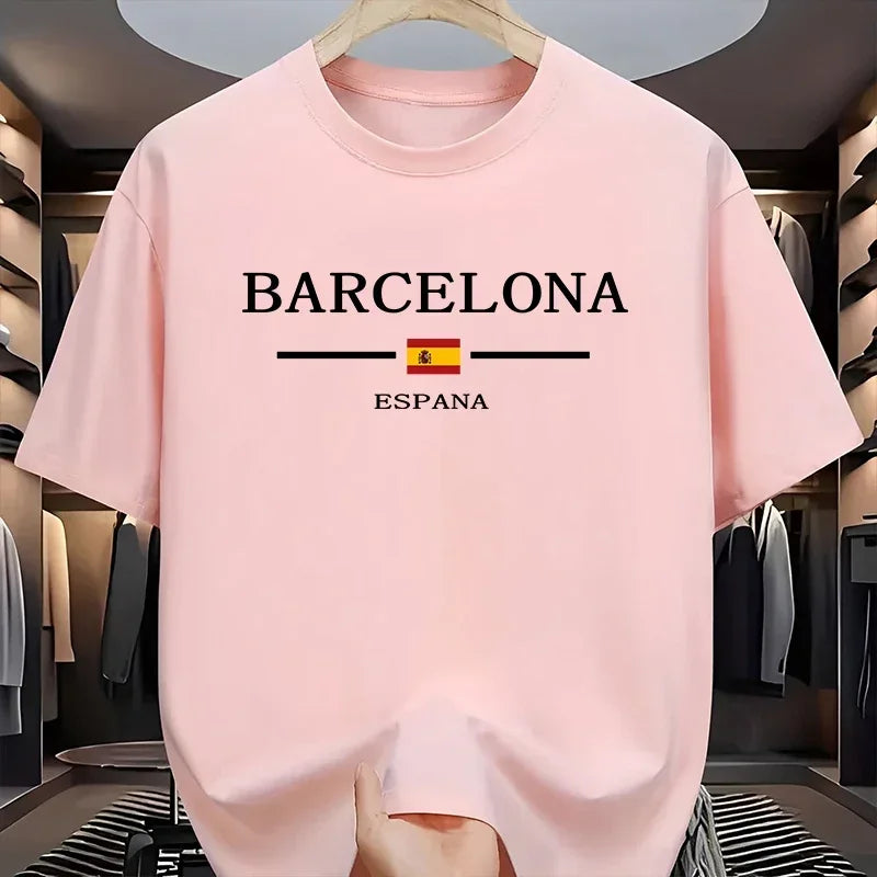 Barcelona Printed T-shirts for Men High Quality 100% Cotton O-neck Short Sleeve Tops Home Outdoor Casual Soft Tees Men's Clothes
