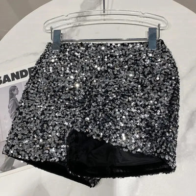 2025 New Summer Spring New Full Sequined Shiny Casual Shorts Heavy Zipper Nightclub Socialite Short Shorts Hot Pants for Women - Elanique