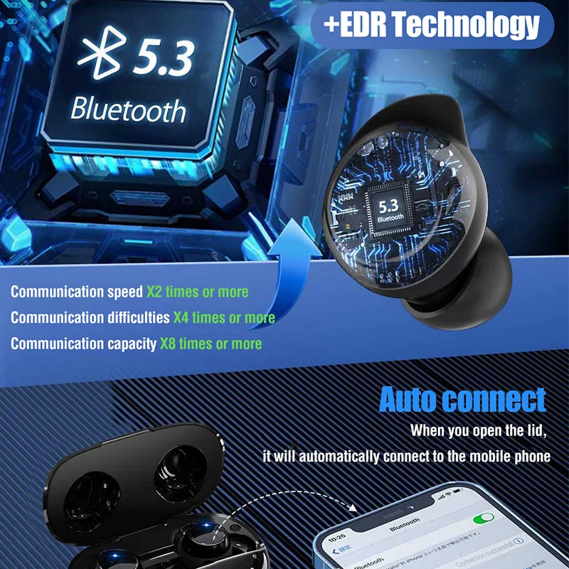Wireless Earbuds Wireless 5.3 Headphones 48Hrs Music Bluetooth Earphones with Charging Case in Ear Headset with Mic LCD Display