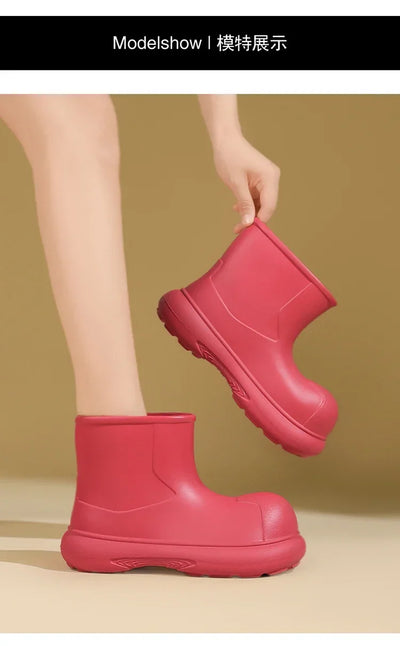 The Mid-top of The Women's Rain Boots Is Available in Solid Multi-color Options Including Waterproof and Anti-slip Flat Shoes