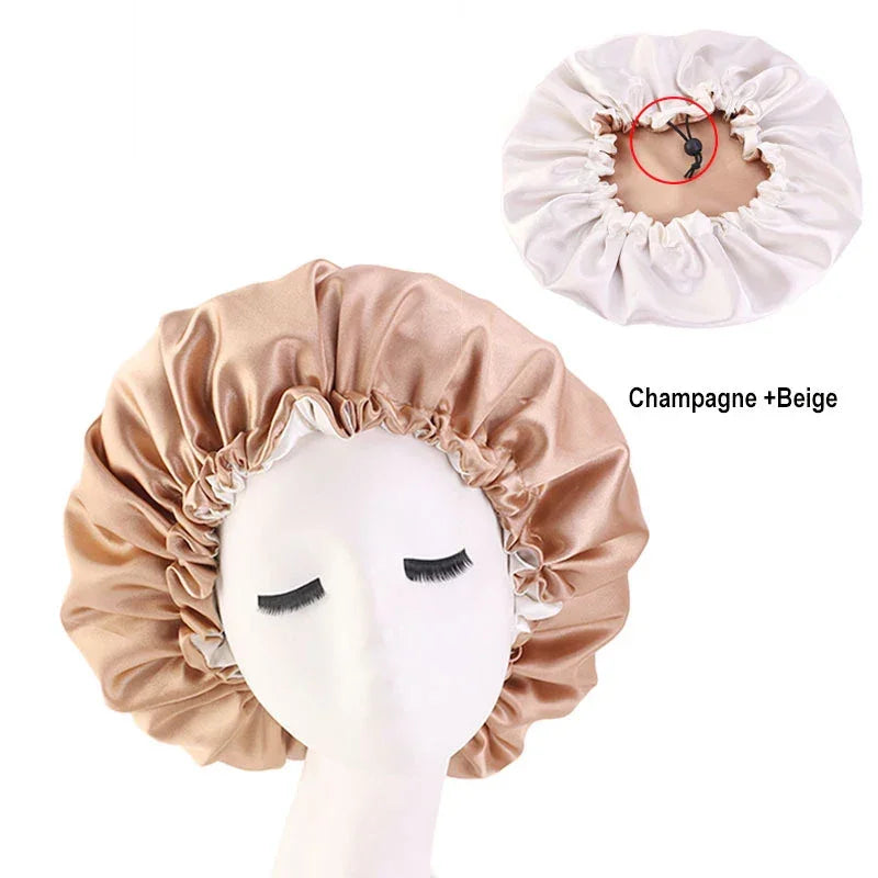 Hair Satin Bonnet For Sleeping Cap Silk Bonnet Bonnet Femme Women Night Sleep Cap Head Cover Flower Elastic Band Solid