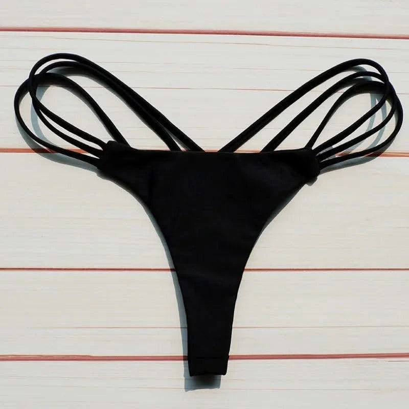 Sexy Bikini Thong Women Swimsuit Solid Hollow Out Low Waist Swimming Trunks Summer 2025 New Spice Girl Beach Vacation Bikinis