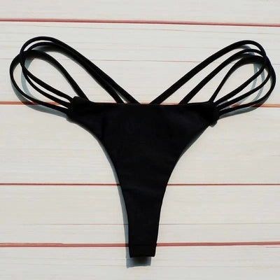 Sexy Bikini Thong Women Swimsuit Solid Hollow Out Low Waist Swimming Trunks Summer 2025 New Spice Girl Beach Vacation Bikinis