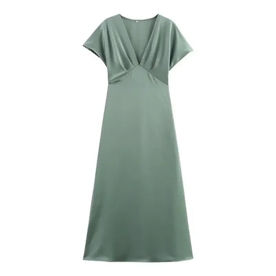 Women's 2025 New Dresses Summer Elegant Fashion Slim V-neck Street Holiday Long Dress Young Women Chic Comfortable Dress