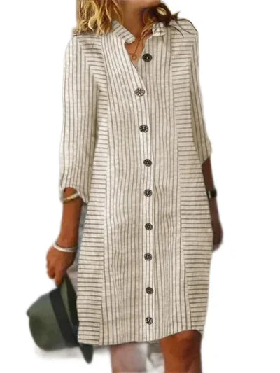 Summer Dresses For Women Women Fashion Versatile Striped Print Button Dress Casual Loose Shirt Dress Casual Dresses 2024