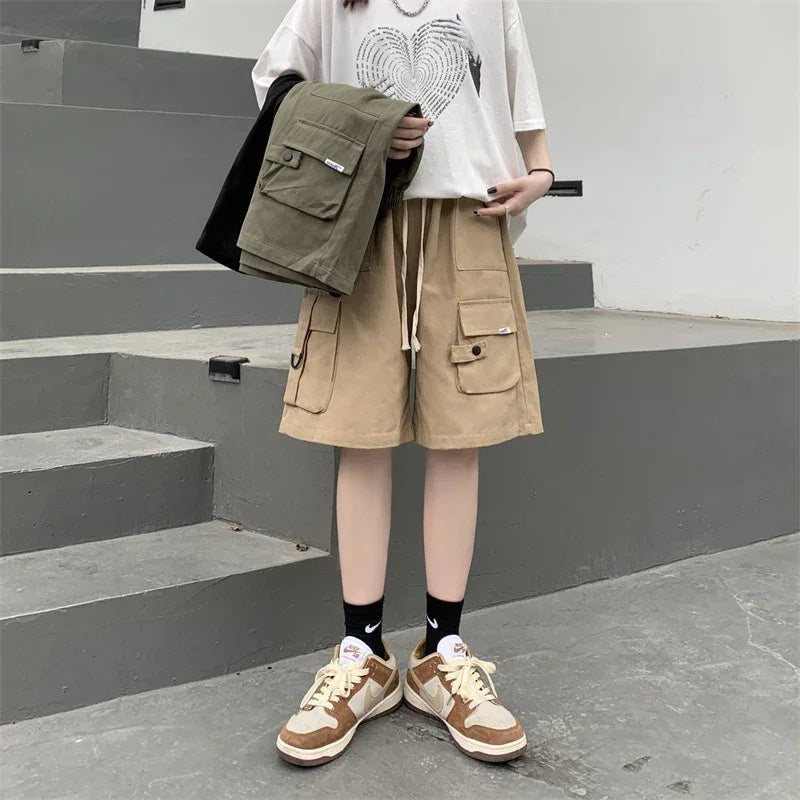 Women's Summer Cargo Shorts Elastic Waist Drawsting Comfy Cotton Loose Shorts