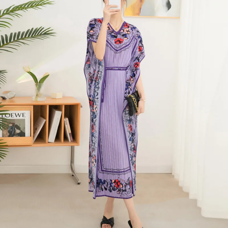 2025 Spring Summer Women's New Sexy One Shoulder Off Shoulder Fashion Red Flower Printed Lace Up Waist Long Swing Dress