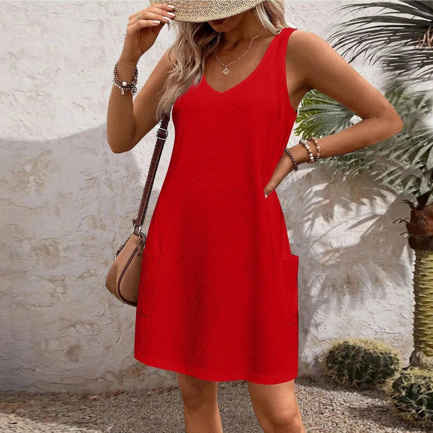 Womens Summer Dresses Plain Loose V Neck Sleeveless Sundresses Swimsuit Coverup With Pockets Vestidos Para Mujer платье женское