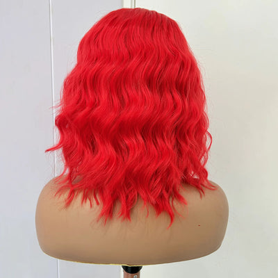 Short Curly Wavy Red Hair Wig Synthetic Free Part Shoulder Length 12 Inch Short Bob Wig 13X4 Lace Front Wigs for Women Party
