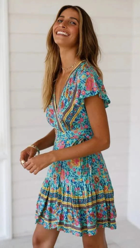 Elegant Women's Dresses Summer Bohemian Dress Vestidos Curtos Mujer Kadın Elbisesi Yazlık Kısa Elbiseler Midi Elbiseler Robe Ete